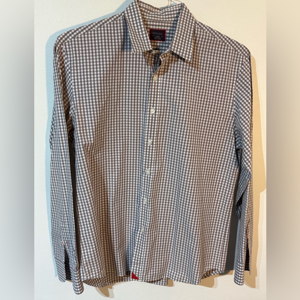 UnTuckit Shirt Mens Sz L Button down Plaid checkered Long Sleeve 100% cotton